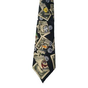 Vintage Looney Tunes Mens Tie‎ 1997 Cash Money Mania Bugs Bunny Marvin Martian
